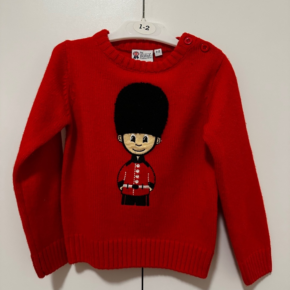 The Great British Collection Red Guardsman Sweater Plush Bearskin Hat 1-2 Years